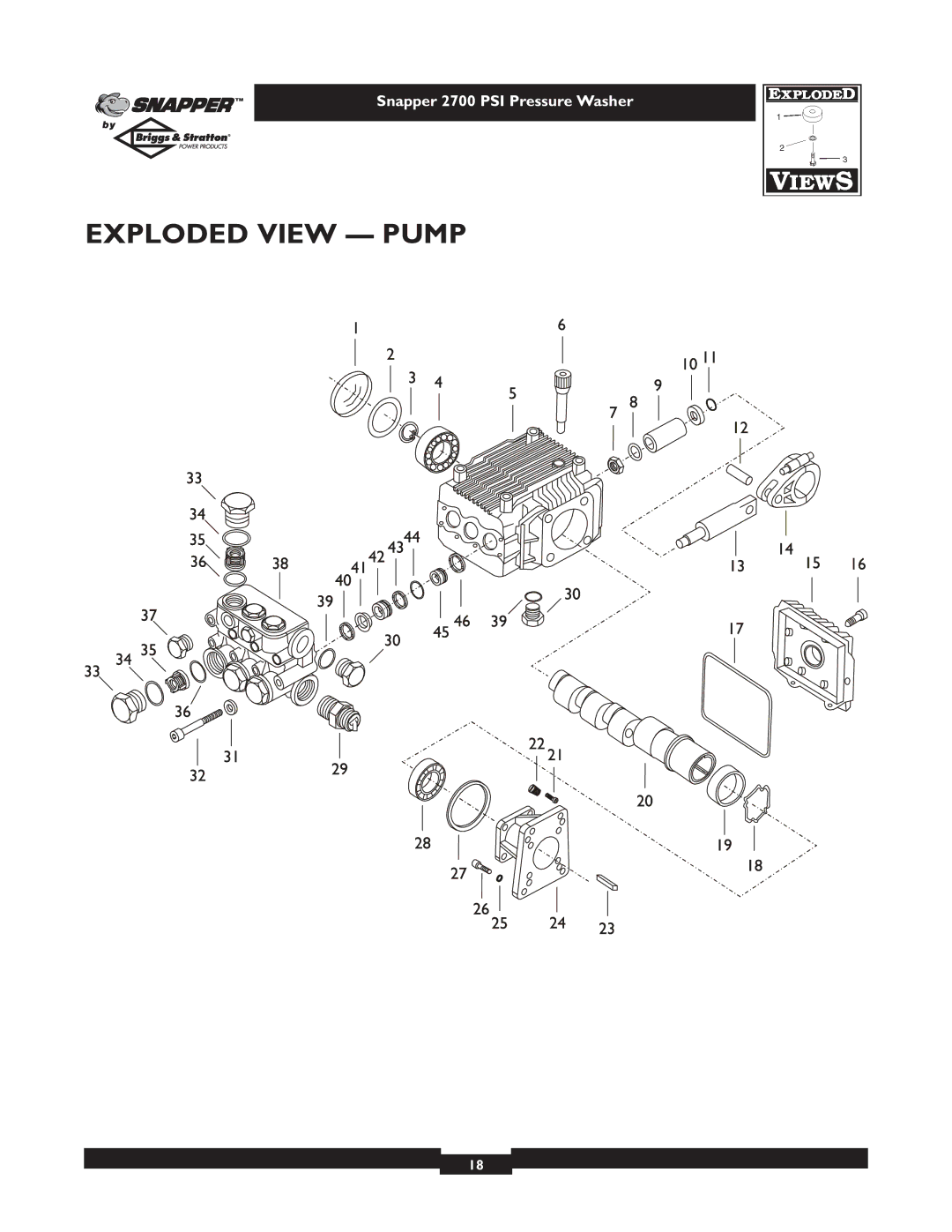 Briggs & Stratton 2700PSI owner manual Exploded View Pump 