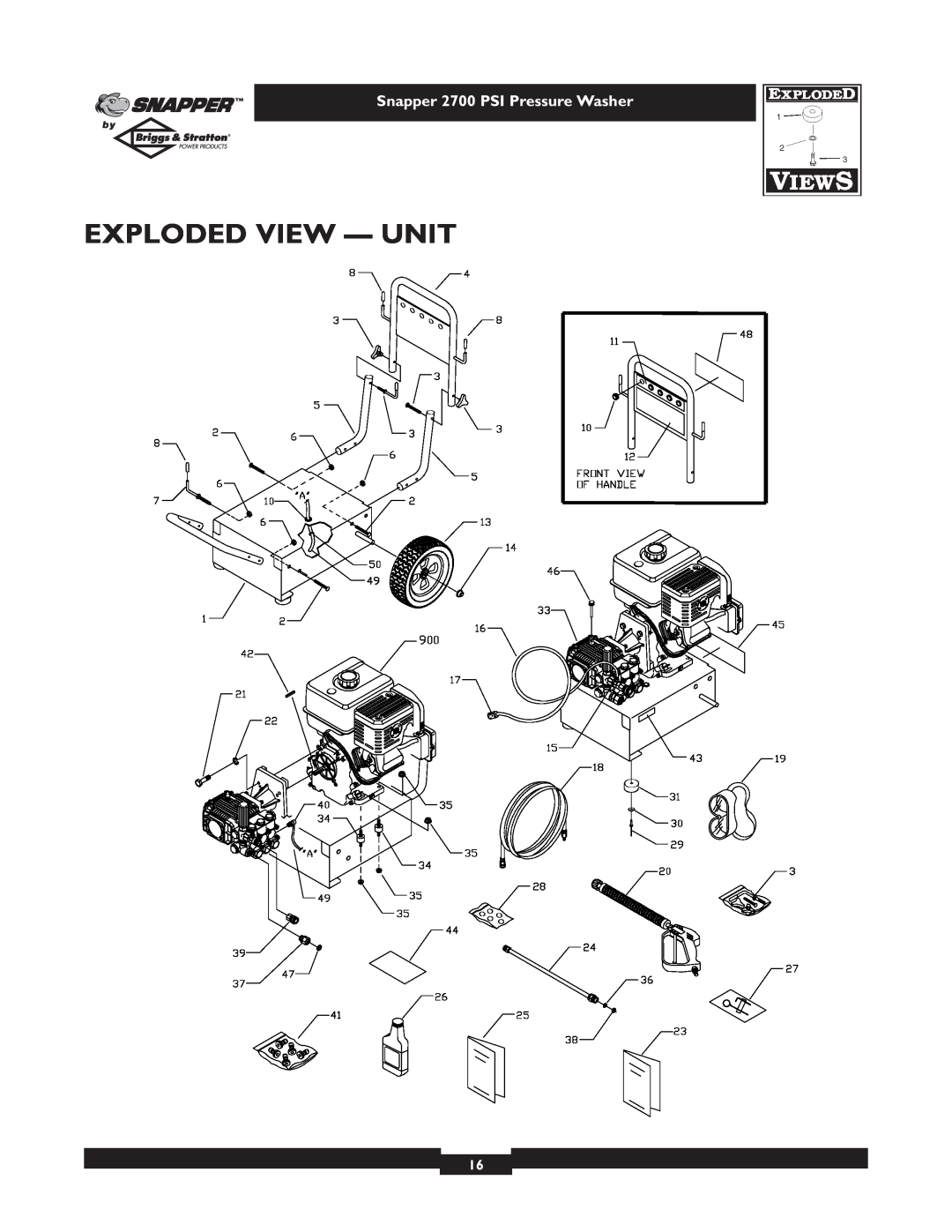 Briggs & Stratton 2700PSI owner manual Exploded View - Unit, Snapper 2700 PSI Pressure Washer 
