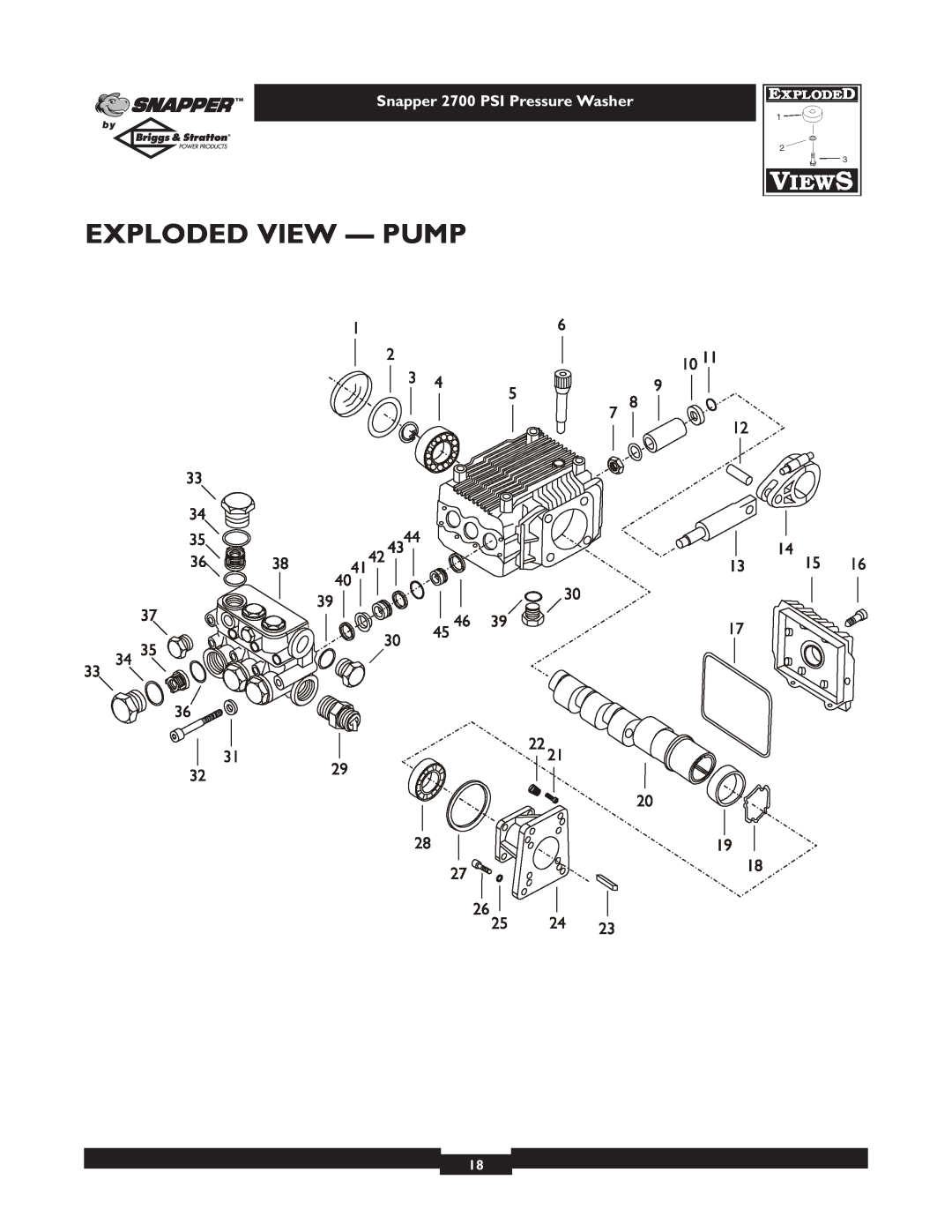 Briggs & Stratton 2700PSI owner manual Exploded View - Pump, Snapper 2700 PSI Pressure Washer 