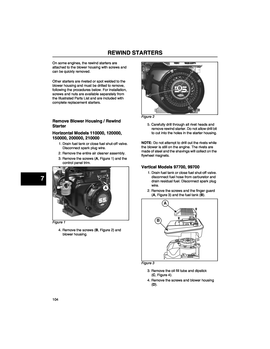 Briggs & Stratton CE8069, 271172, 270962 Rewind Starters, Remove Blower Housing / Rewind Starter, Vertical Models 97700 