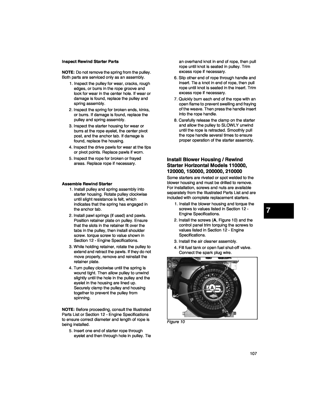 Briggs & Stratton 271172, 270962, CE8069, 276535, 273521 manual Inspect Rewind Starter Parts, Assemble Rewind Starter 