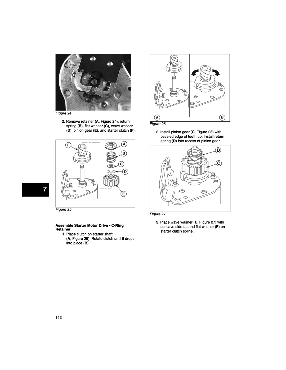 Briggs & Stratton 271172, 270962, CE8069, 276535, 273521 manual Assemble Starter Motor Drive - C-Ring Retainer 