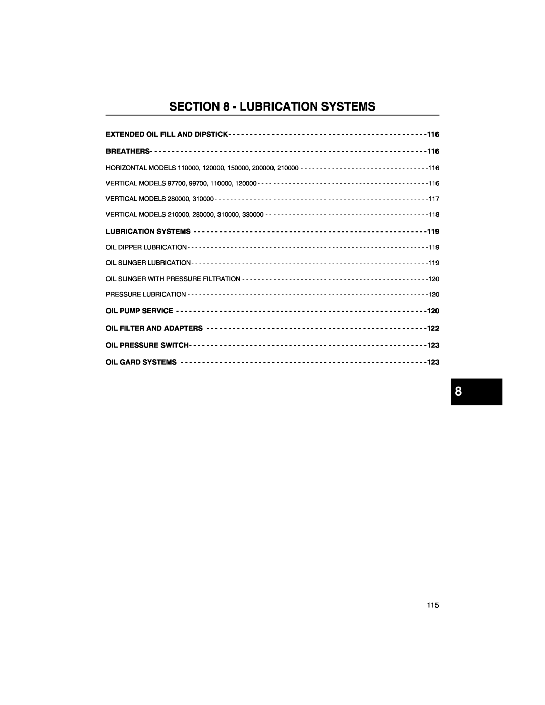 Briggs & Stratton 276535, 271172, 270962, CE8069, 273521 manual Lubrication Systems 