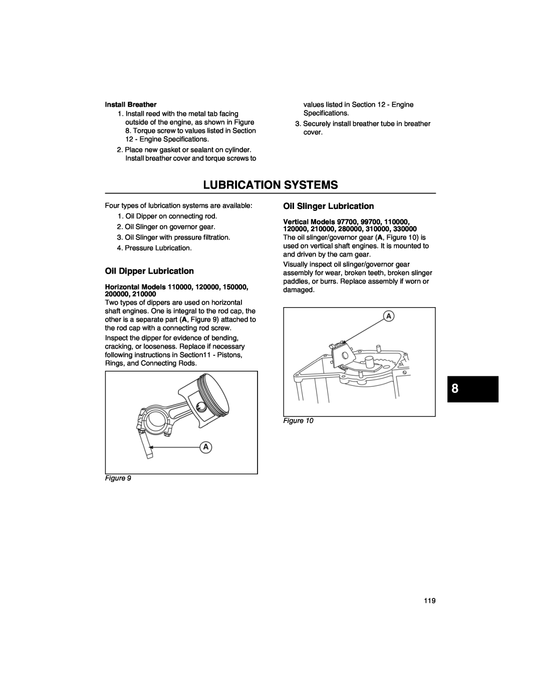 Briggs & Stratton CE8069, 271172 Lubrication Systems, Oil Dipper Lubrication, Oil Slinger Lubrication, Install Breather 