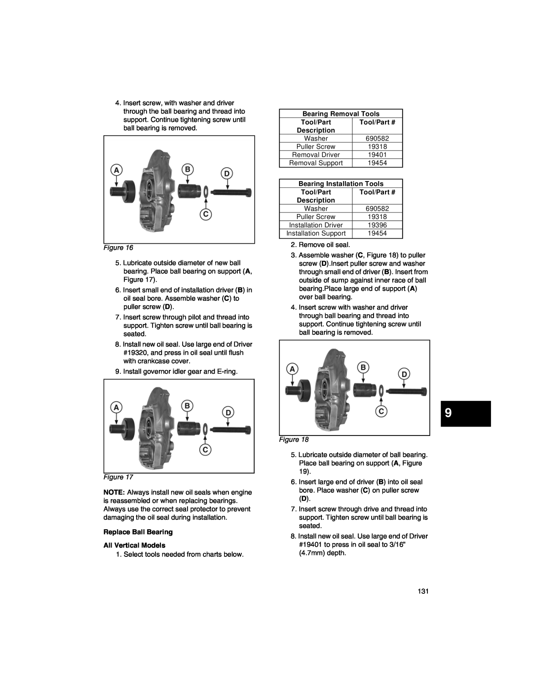 Briggs & Stratton 273521, 271172, 270962, CE8069, 276535 manual Replace Ball Bearing All Vertical Models 