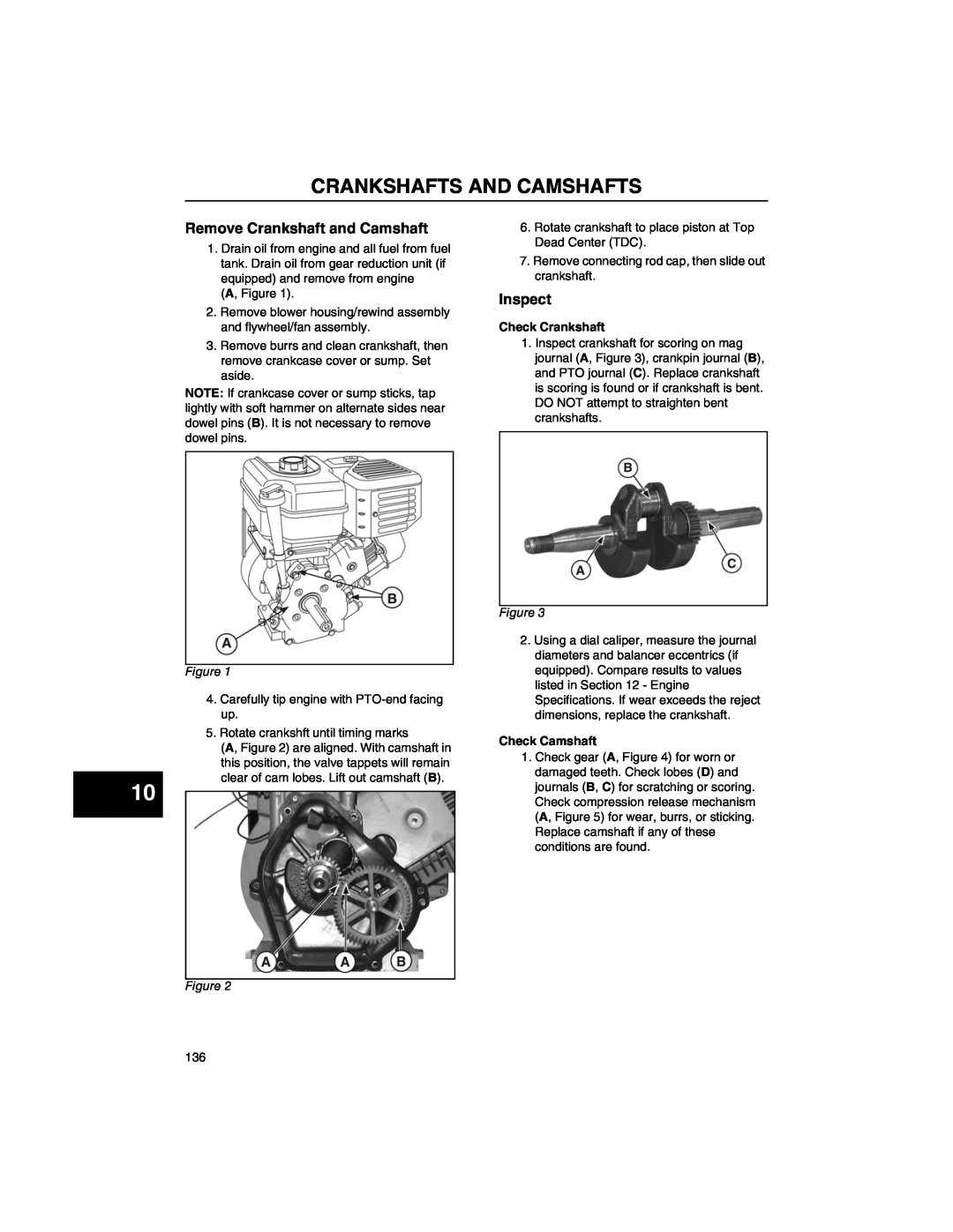 Briggs & Stratton 273521, 271172 manual Crankshafts And Camshafts, Remove Crankshaft and Camshaft, Inspect, Check Crankshaft 