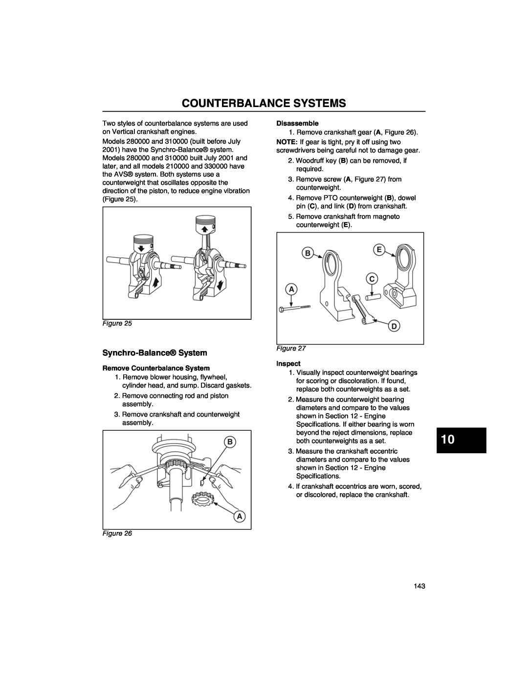 Briggs & Stratton 270962 Counterbalance Systems, Synchro-BalanceSystem, Disassemble, Remove Counterbalance System, Inspect 