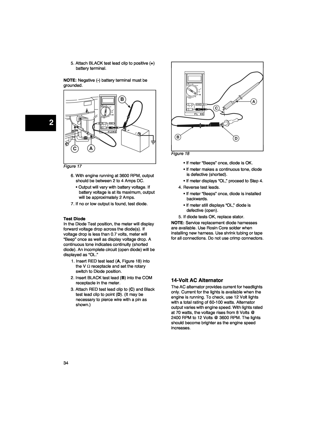 Briggs & Stratton CE8069, 271172, 270962, 276535, 273521 manual VoltAC Alternator, Test Diode 