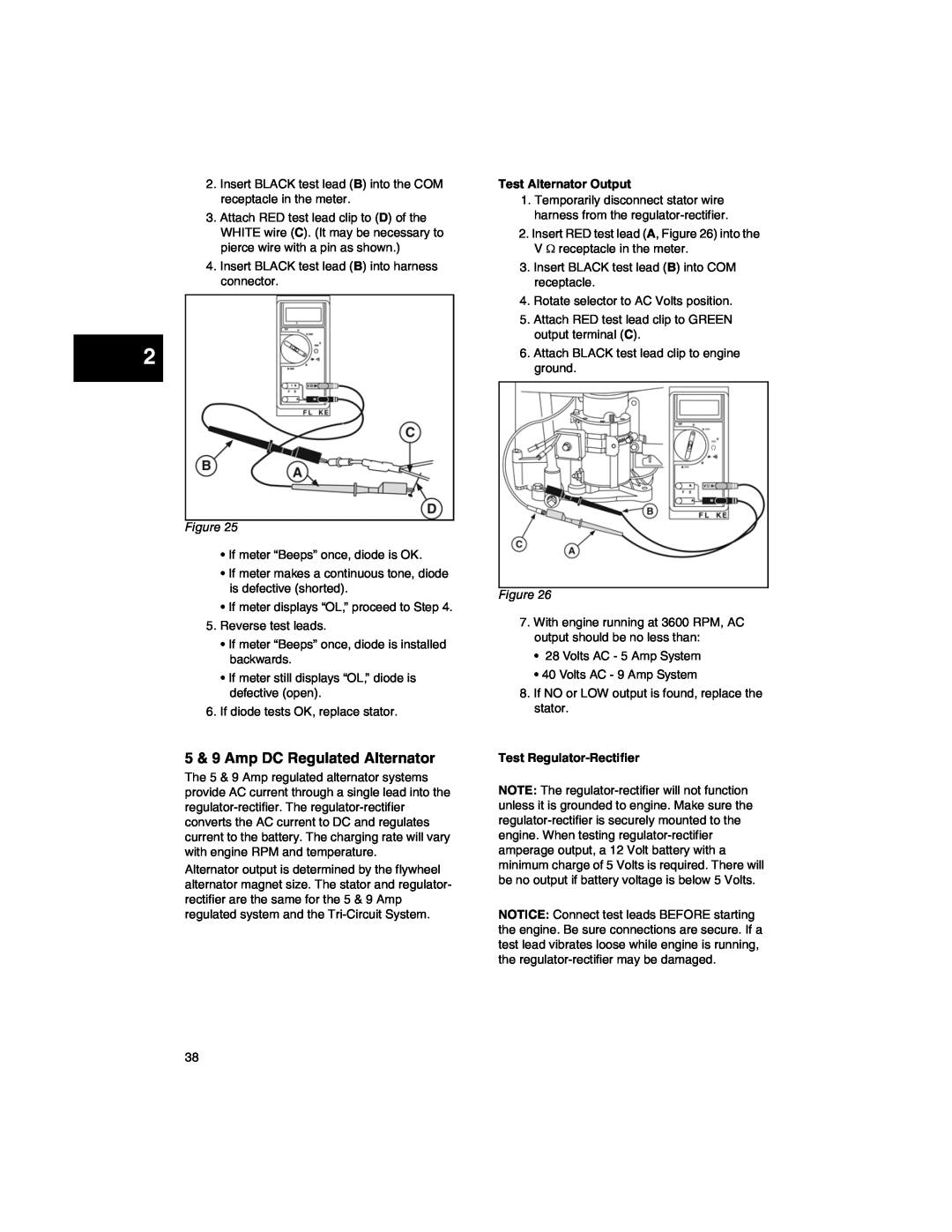 Briggs & Stratton 270962, 271172 manual 5 & 9 Amp DC Regulated Alternator, Test Alternator Output, Test Regulator-Rectifier 