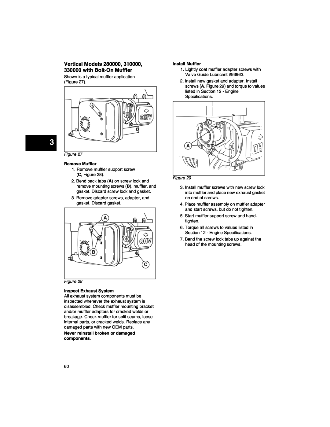 Briggs & Stratton 276535, 271172 Shown is a typical muffler application Figure, Remove Muffler, Inspect Exhaust System 