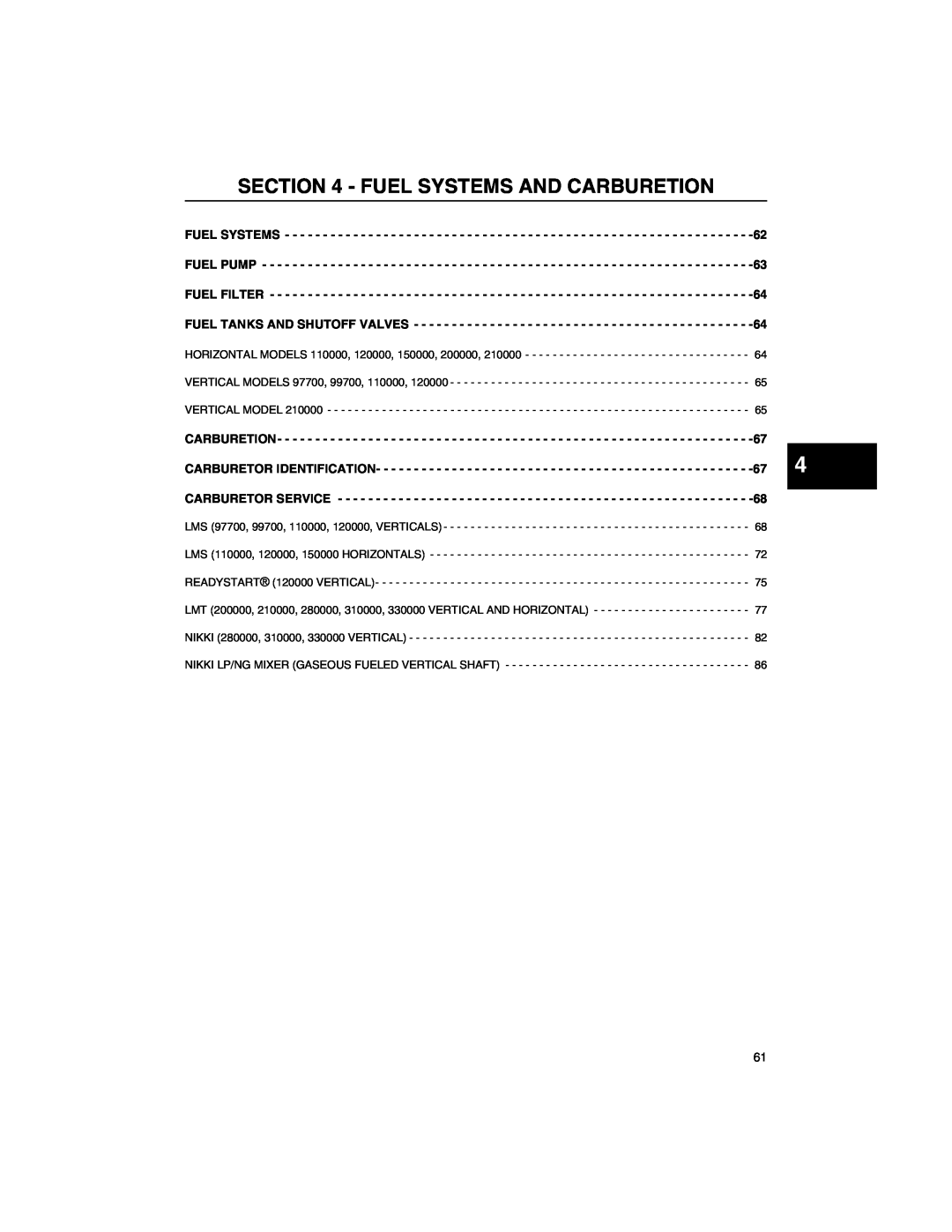 Briggs & Stratton 273521, 271172, 270962, CE8069, 276535 manual Fuel Systems And Carburetion 