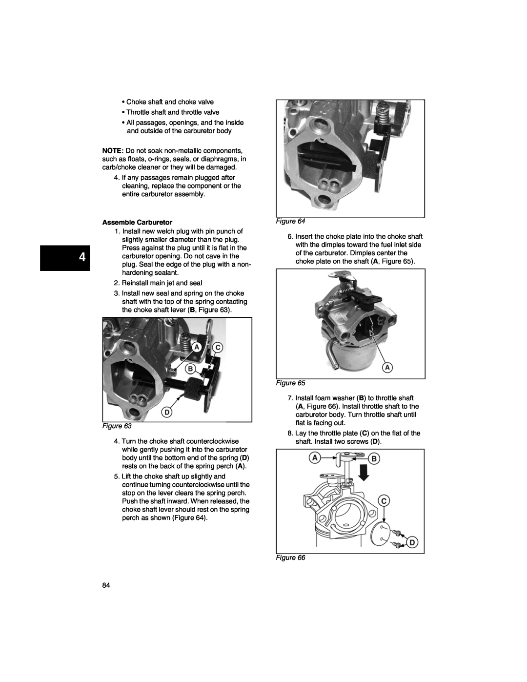 Briggs & Stratton CE8069, 271172, 270962, 276535, 273521 manual •Choke shaft and choke valve, Assemble Carburetor 