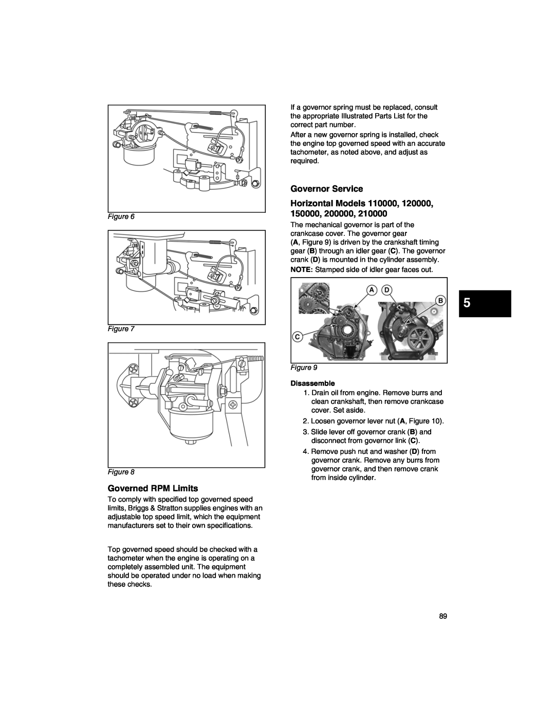 Briggs & Stratton CE8069, 271172 Governed RPM Limits, Governor Service, Horizontal Models 110000, 120000, 150000, 200000 
