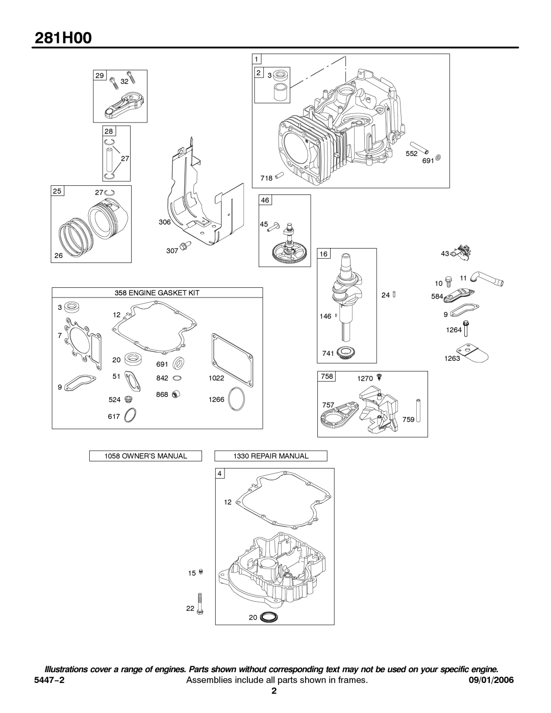 Briggs & Stratton 281H00 service manual Engine Gasket KIT 