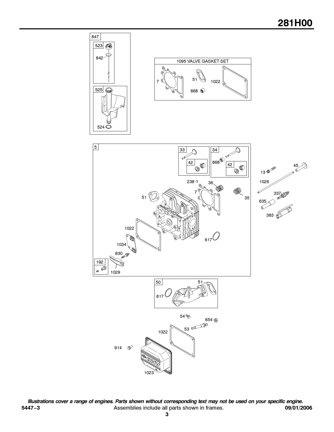 Briggs & Stratton 281H00 service manual Valve Gasket SET 