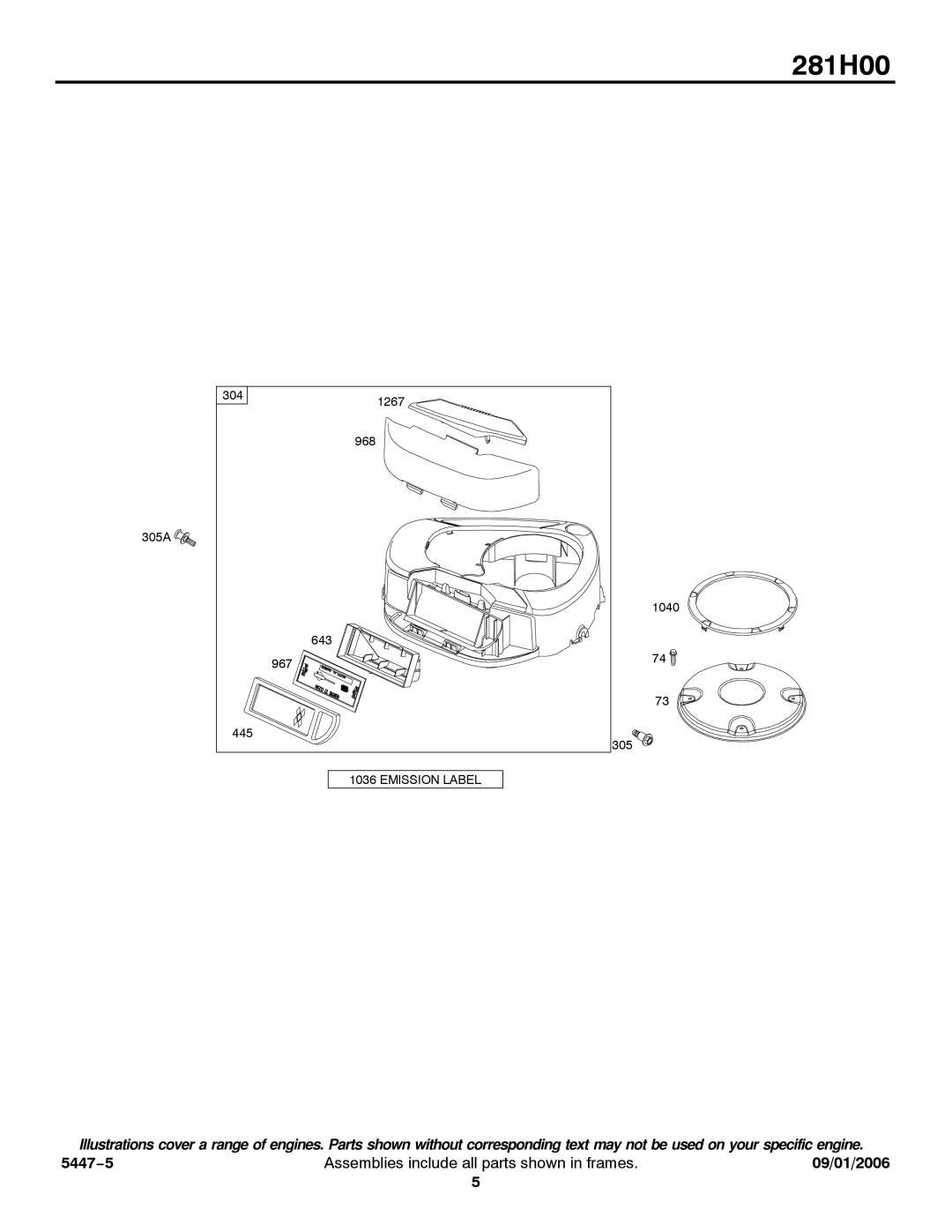 Briggs & Stratton 281H00 service manual Emission Label 