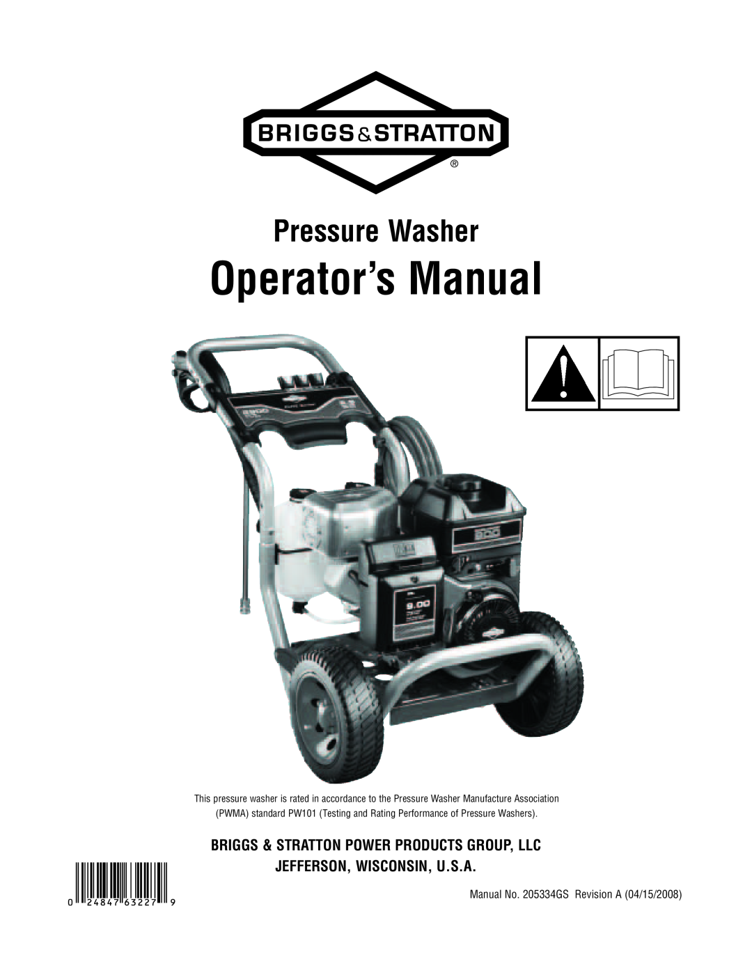 Briggs & Stratton 2900 PSI manual Operator’s Manual, Pressure Washer 