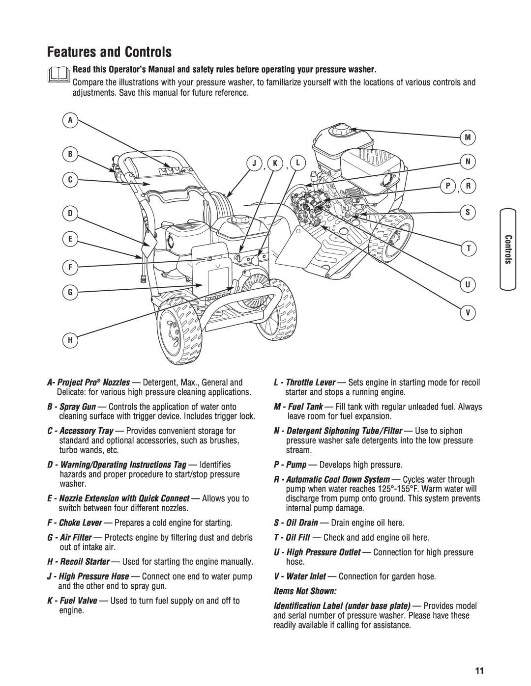 Briggs & Stratton 2900 PSI manual Features and Controls 