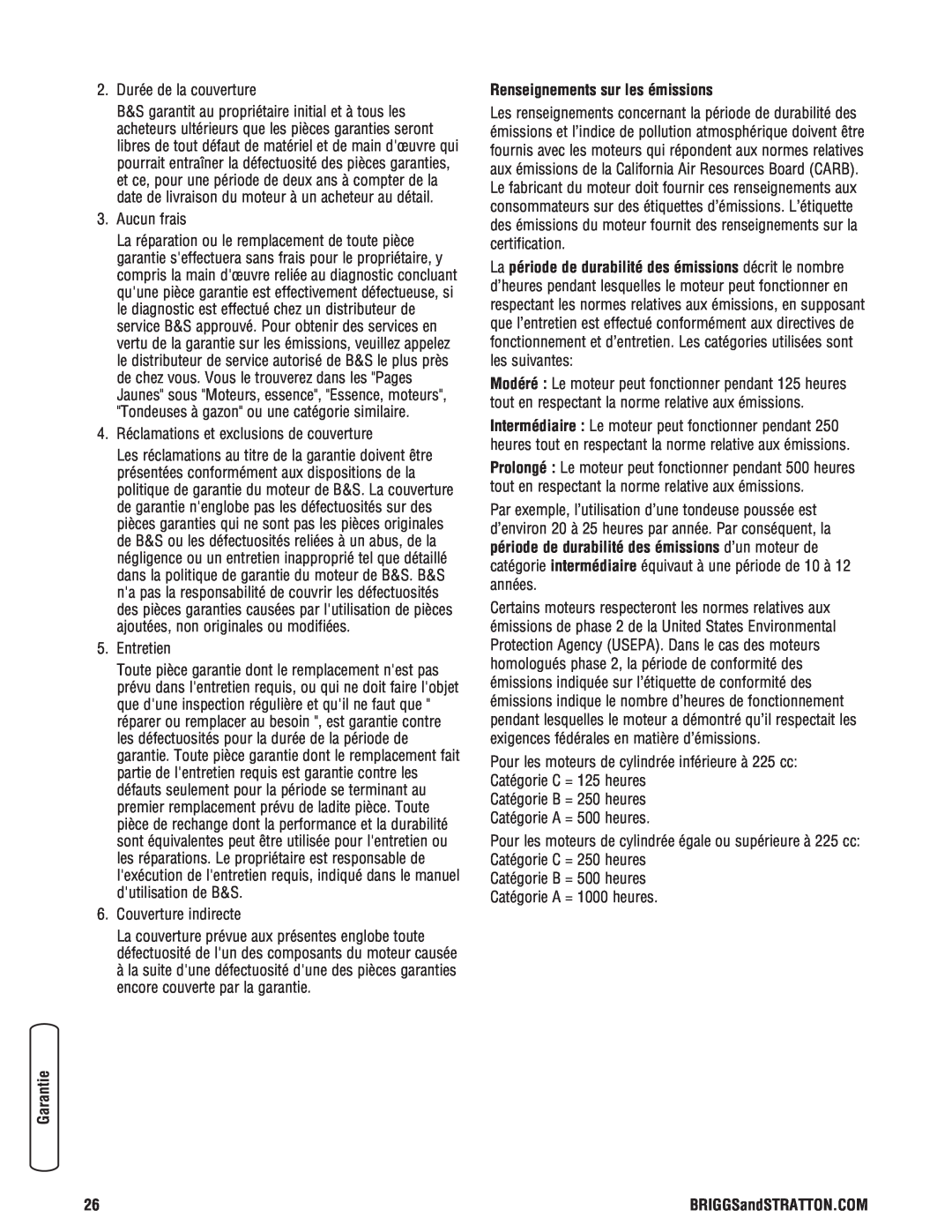 Briggs & Stratton 2900 PSI manual Renseignements sur les émissions 