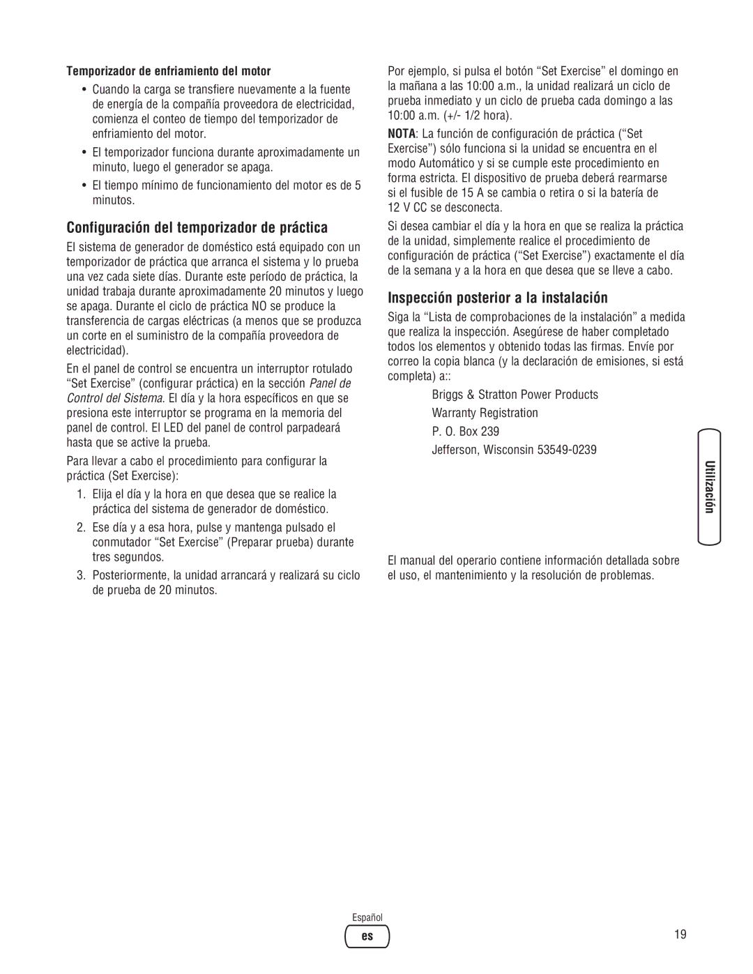 Briggs & Stratton 30000 SERIES Configuración del temporizador de práctica, Inspección posterior a la instalación 