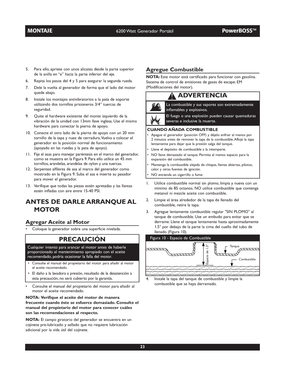 Briggs & Stratton 30201 owner manual Antes DE Darle Arranque AL Motor, Agregar Aceite al Motor, Agregue Combustible 