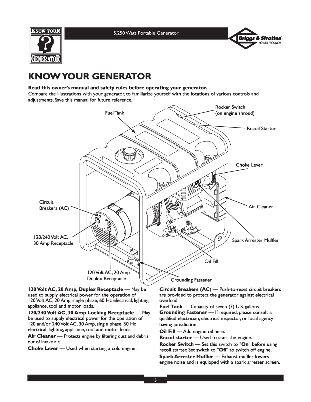 Briggs & Stratton 30204 owner manual Know Your Generator 