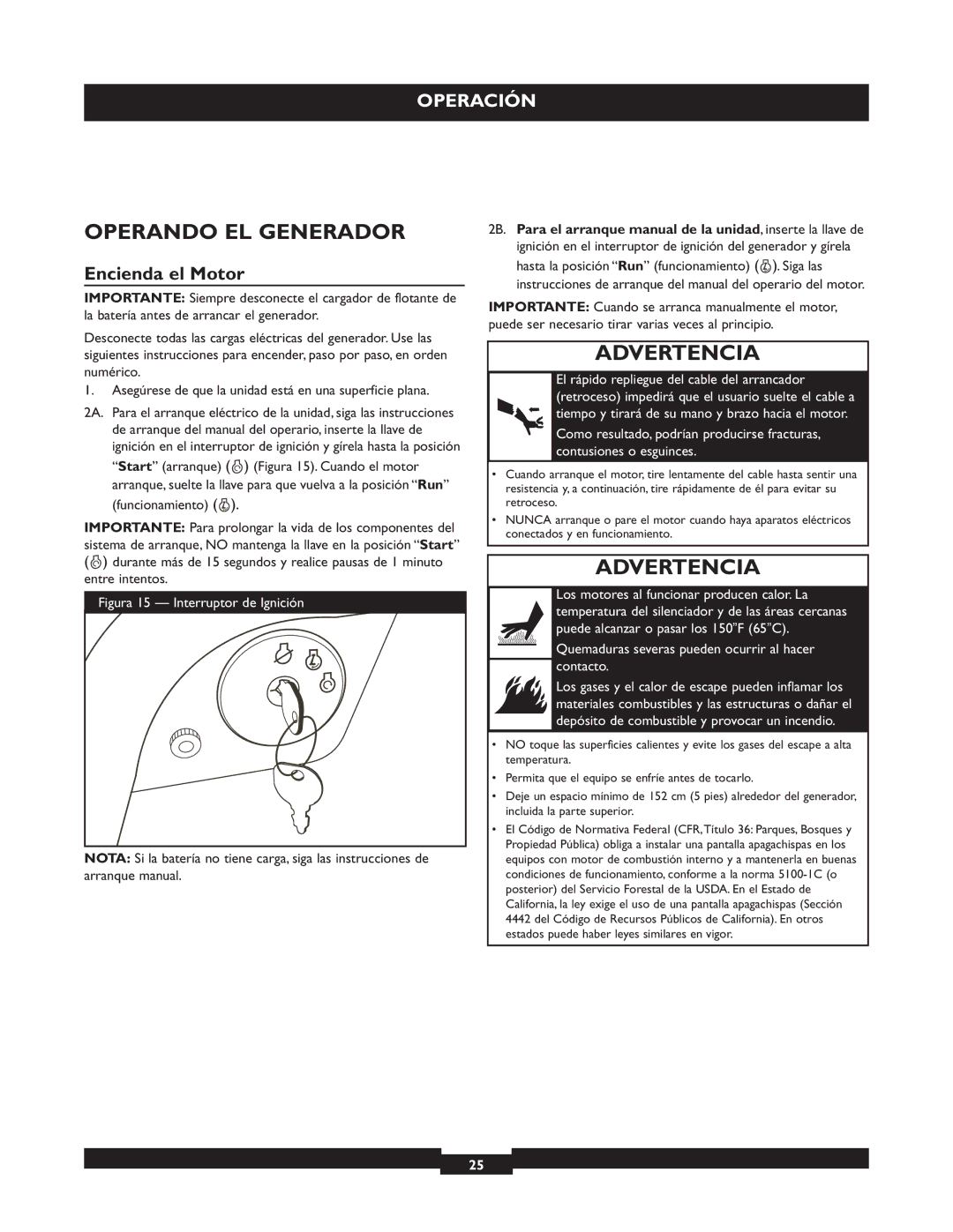 Briggs & Stratton 30205 manual Operando EL Generador, Encienda el Motor 