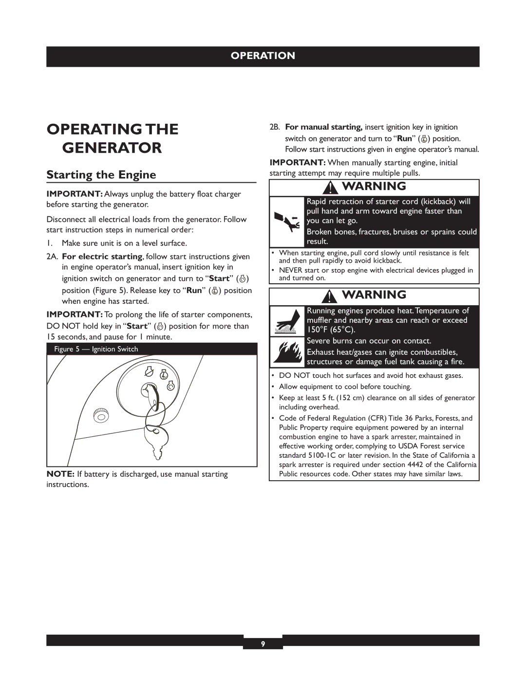 Briggs & Stratton 30205 manual Operating Generator, Starting the Engine 