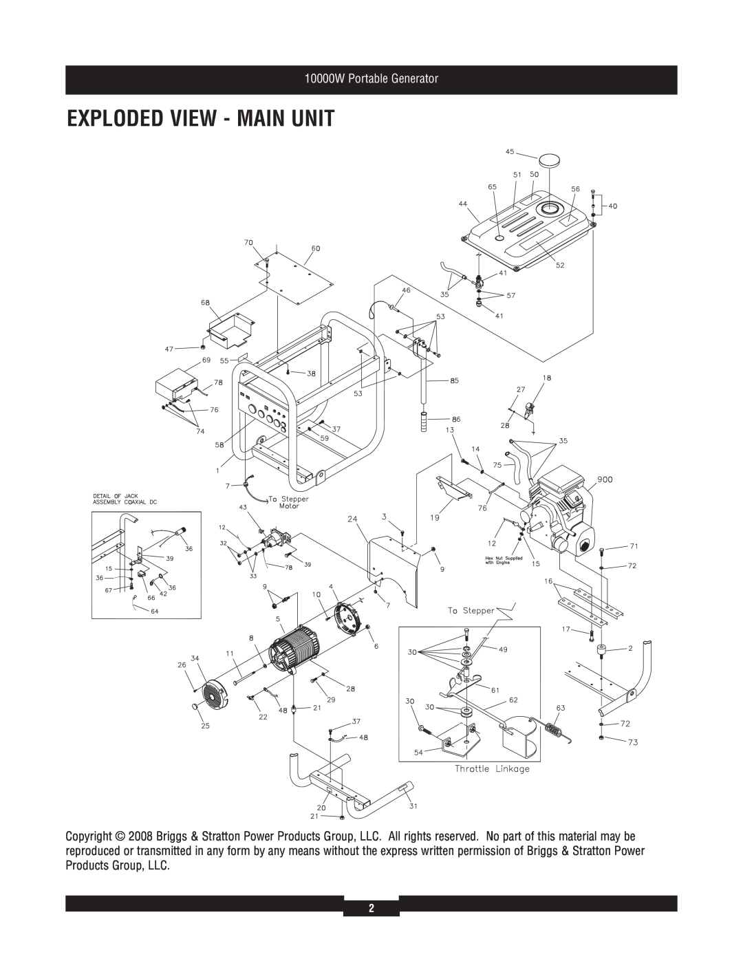 Briggs & Stratton 30207 manual Exploded View - Main Unit, 10000W Portable Generator 