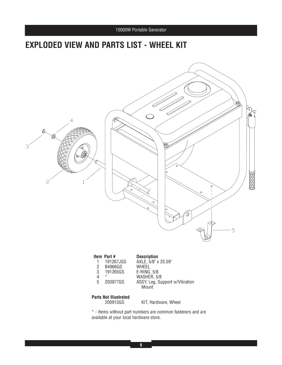 Briggs & Stratton 30207 manual Exploded View and Parts List Wheel KIT, Parts Not Illustrated 