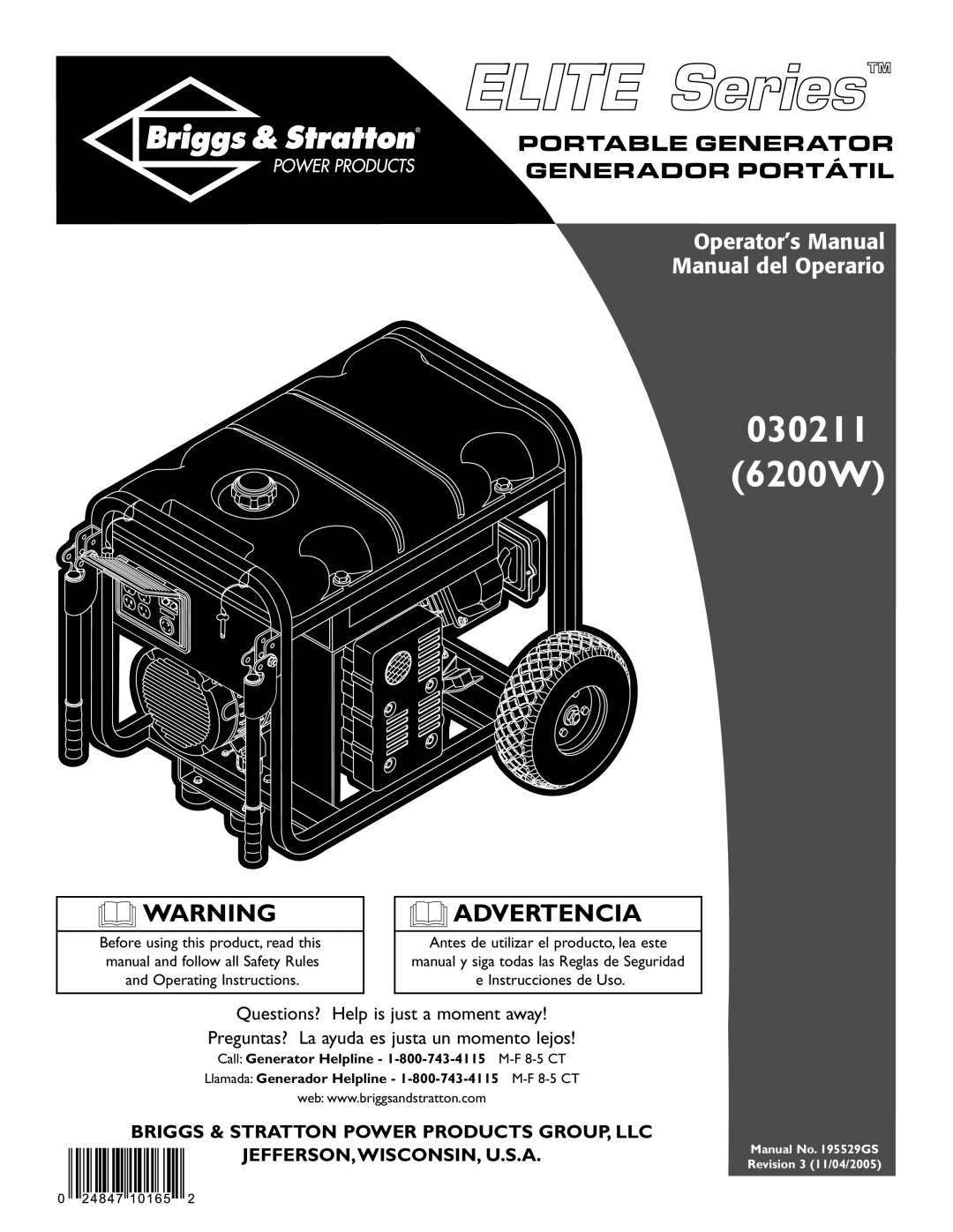 Briggs & Stratton operating instructions 030211 6200W 