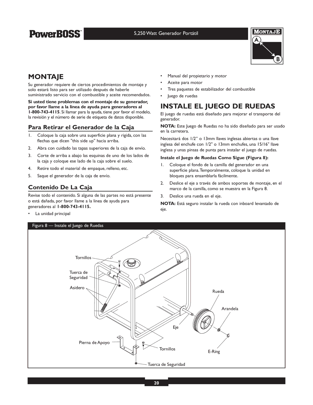 Briggs & Stratton 30217 Montaje, Instale EL Juego DE Ruedas, Para Retirar el Generador de la Caja, Contenido De La Caja 