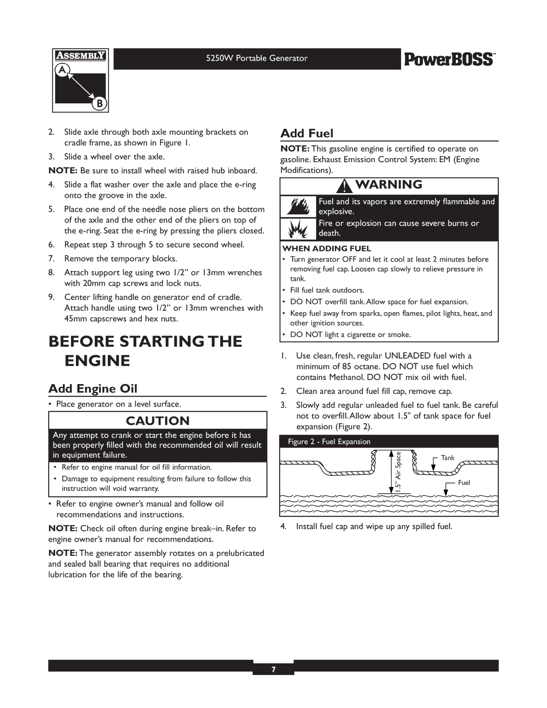 Briggs & Stratton 30217 owner manual Before Starting, Add Fuel, Add Engine Oil, When Adding Fuel 