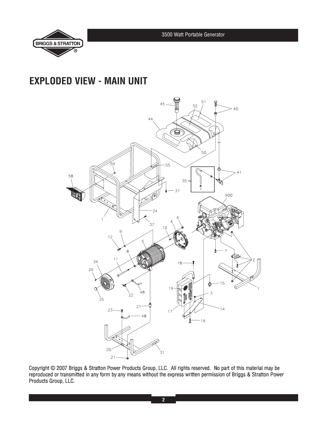 Briggs & Stratton 30218 manual Exploded View - Main Unit, Watt Portable Generator 