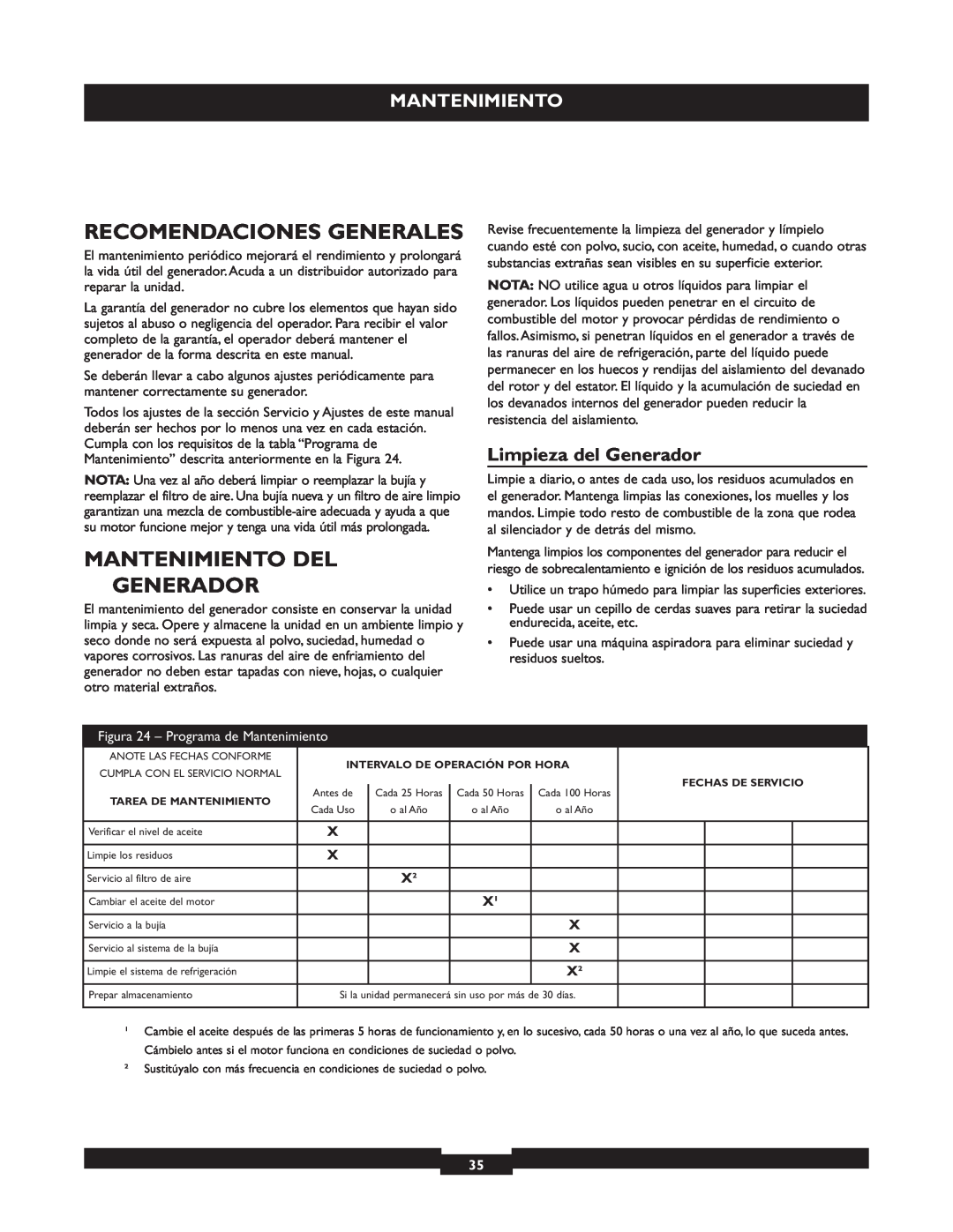 Briggs & Stratton 30219 manual Recomendaciones Generales, Mantenimiento Del, Limpieza del Generador 