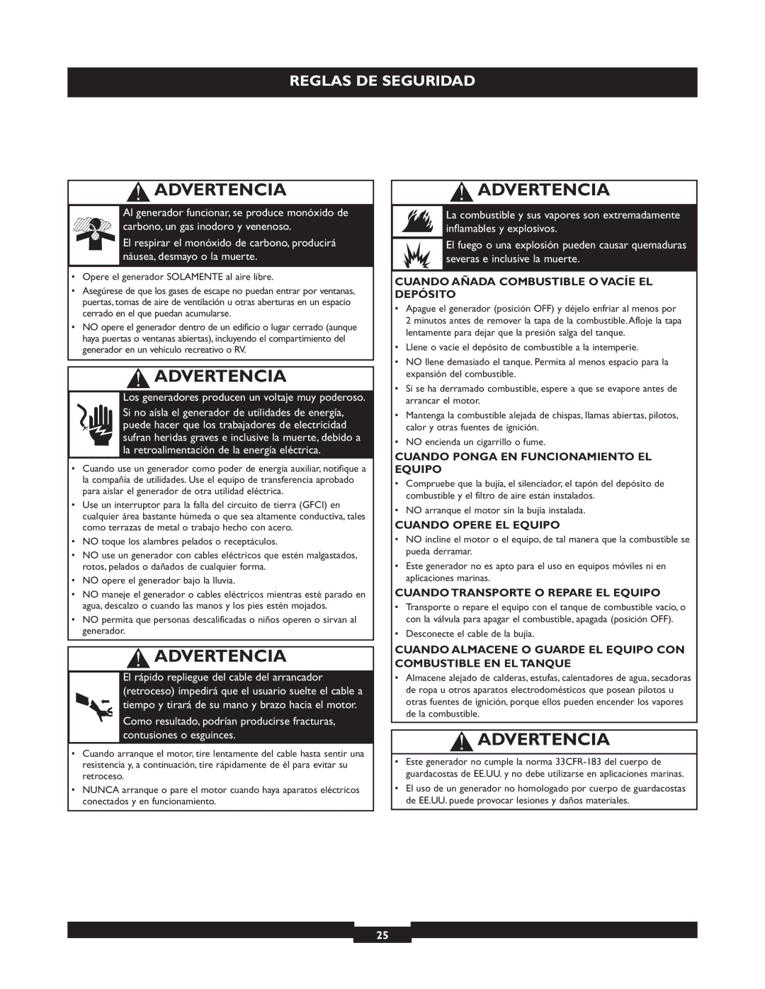 Briggs & Stratton 30219 manual Cuando Añada Combustible O Vacíe EL Depósito, Cuando Ponga EN Funcionamiento EL Equipo 