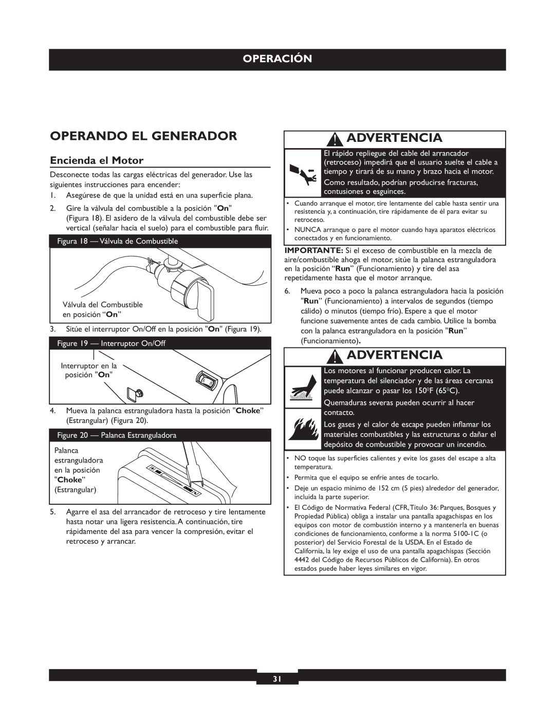 Briggs & Stratton 30219 manual Operando EL Generador, Encienda el Motor 