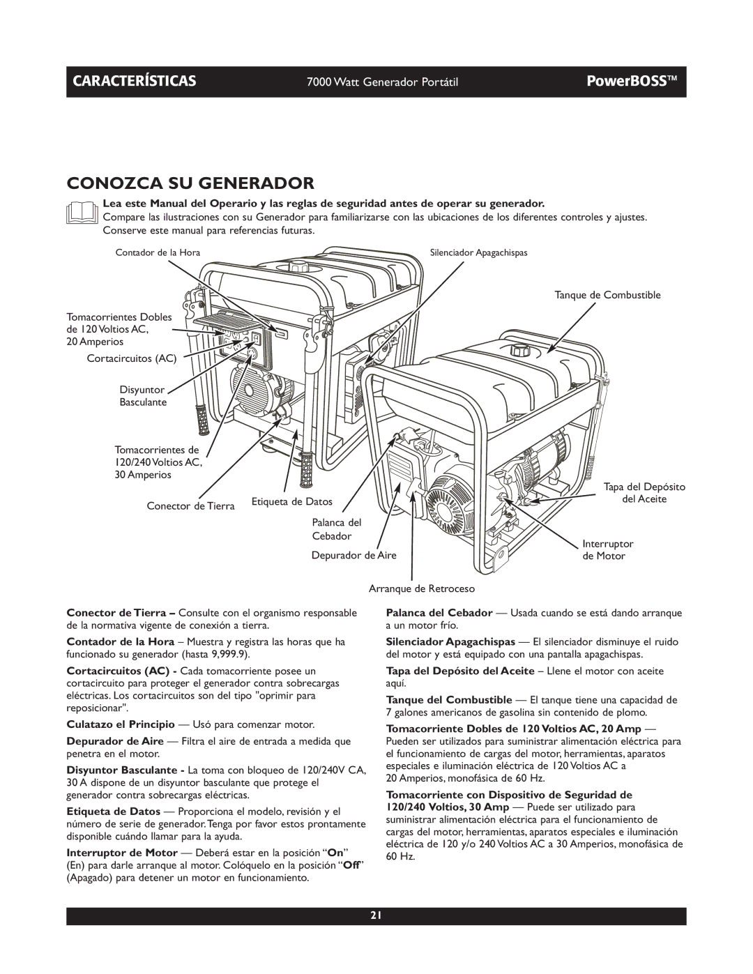 Briggs & Stratton 30220 Conozca SU Generador, Tapa del Depósito del Aceite Llene el motor con aceite aquí 