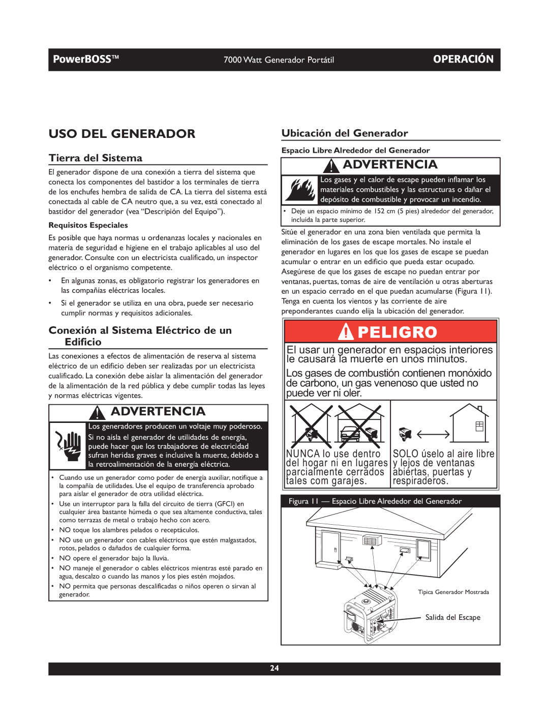 Briggs & Stratton 30220 operating instructions USO DEL Generador, Tierra del Sistema, Ubicación del Generador 