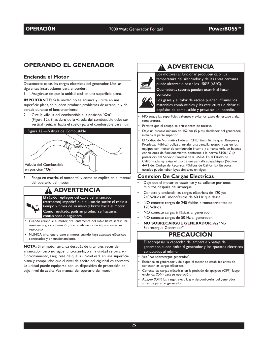 Briggs & Stratton 30220 operating instructions Operando EL Generador, Encienda el Motor, Conexion De Cargas Electricas 