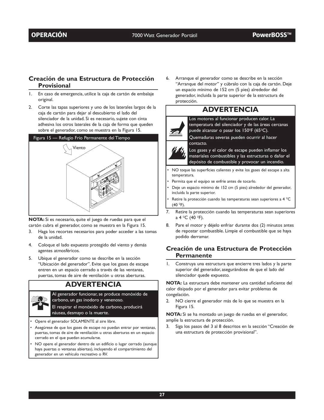 Briggs & Stratton 30220 operating instructions Creación de una Estructura de Protección Provisional 