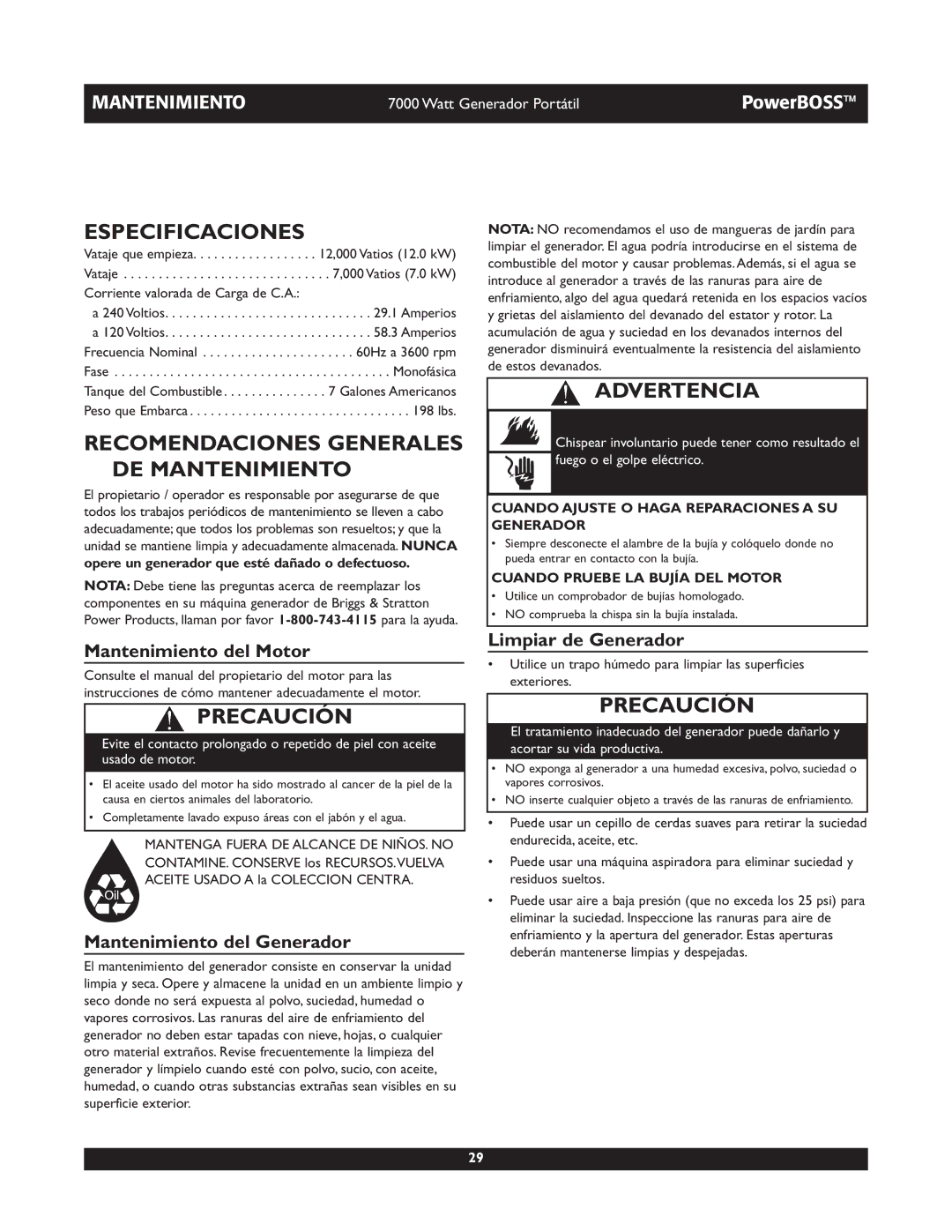 Briggs & Stratton 30220 Especificaciones, Recomendaciones Generales DE Mantenimiento, Mantenimiento del Motor 