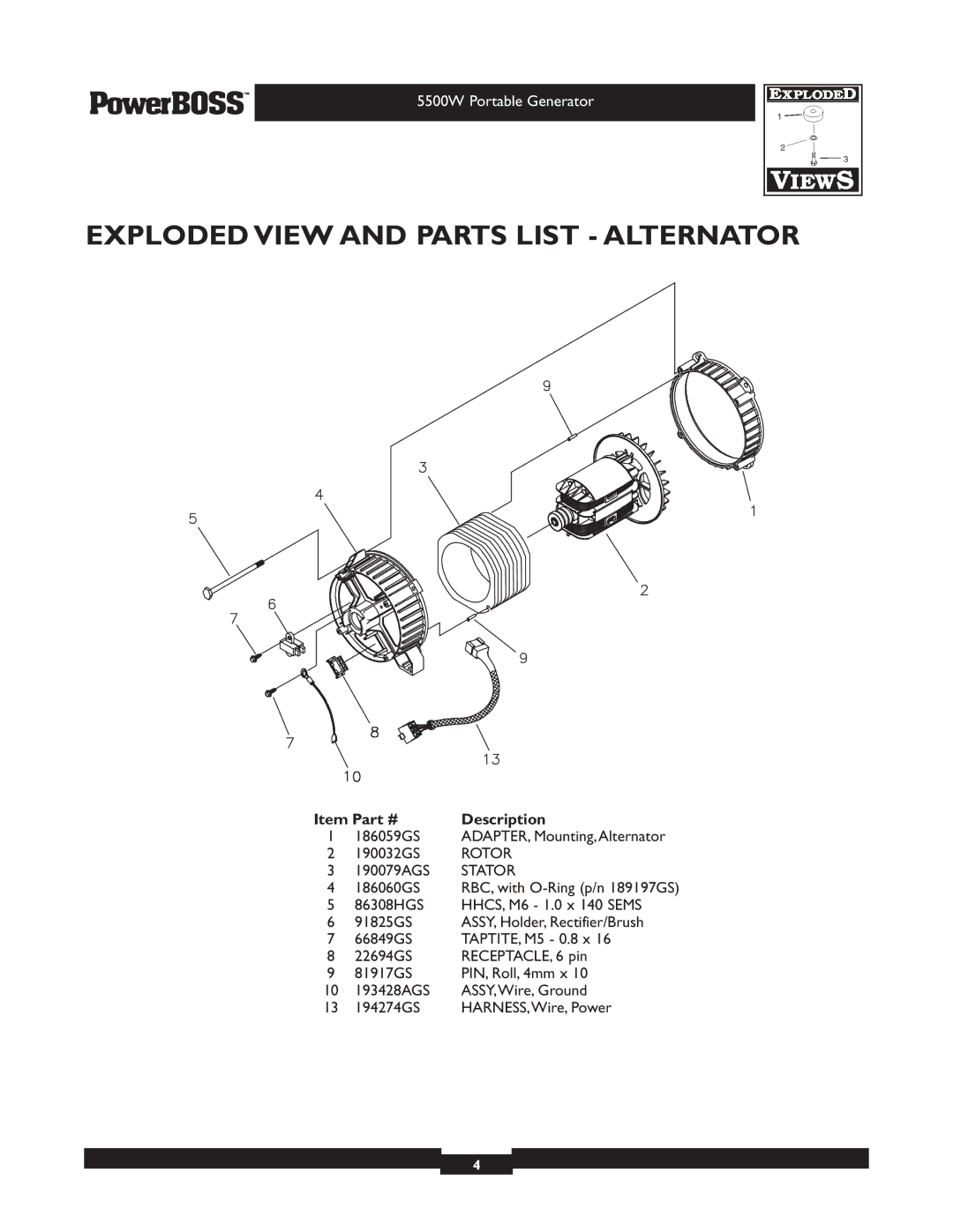 Briggs & Stratton 30221 manual Exploded View and Parts List Alternator, Rotor, Stator 