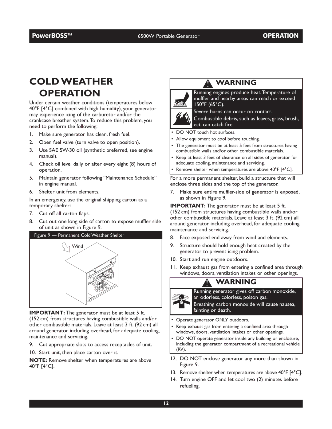 Briggs & Stratton 30227 owner manual Cold Weather Operation, Remove shelter when temperatures are above 40F 4C 