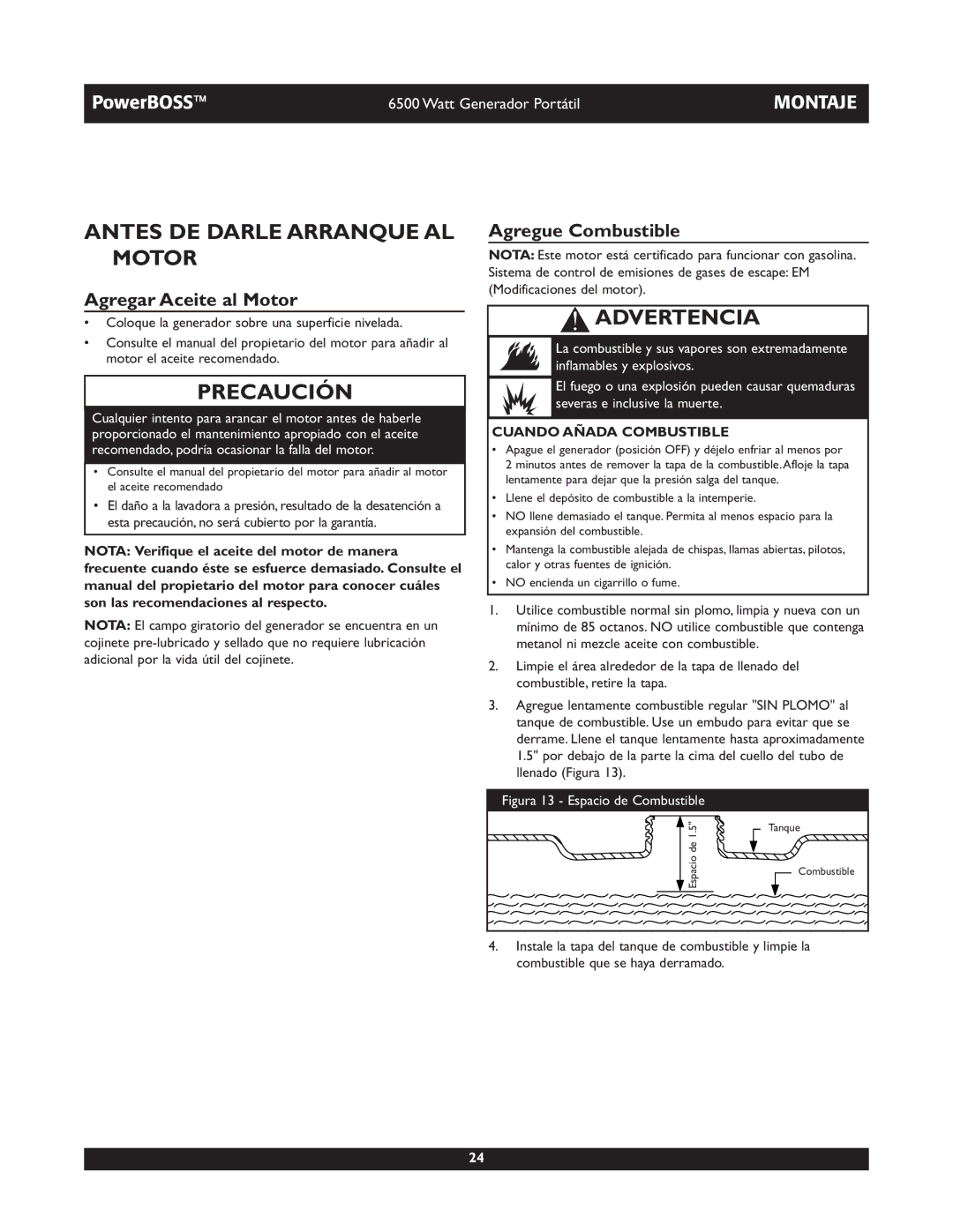 Briggs & Stratton 30227 owner manual Antes DE Darle Arranque AL Motor, Agregar Aceite al Motor, Agregue Combustible 