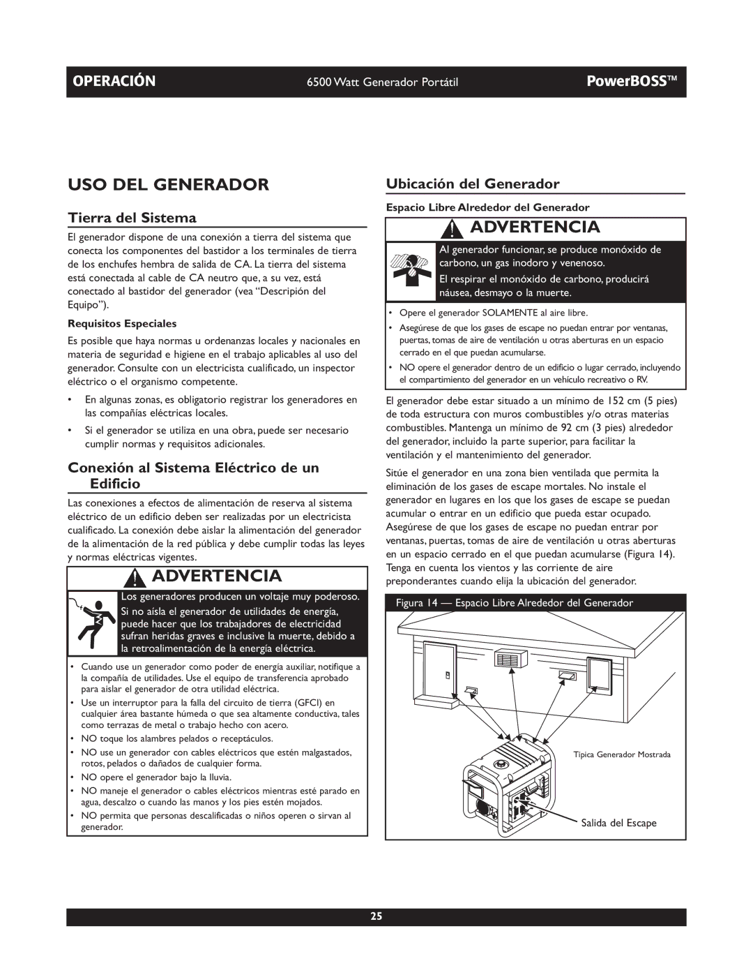 Briggs & Stratton 30227 owner manual USO DEL Generador, Tierra del Sistema, Ubicación del Generador 