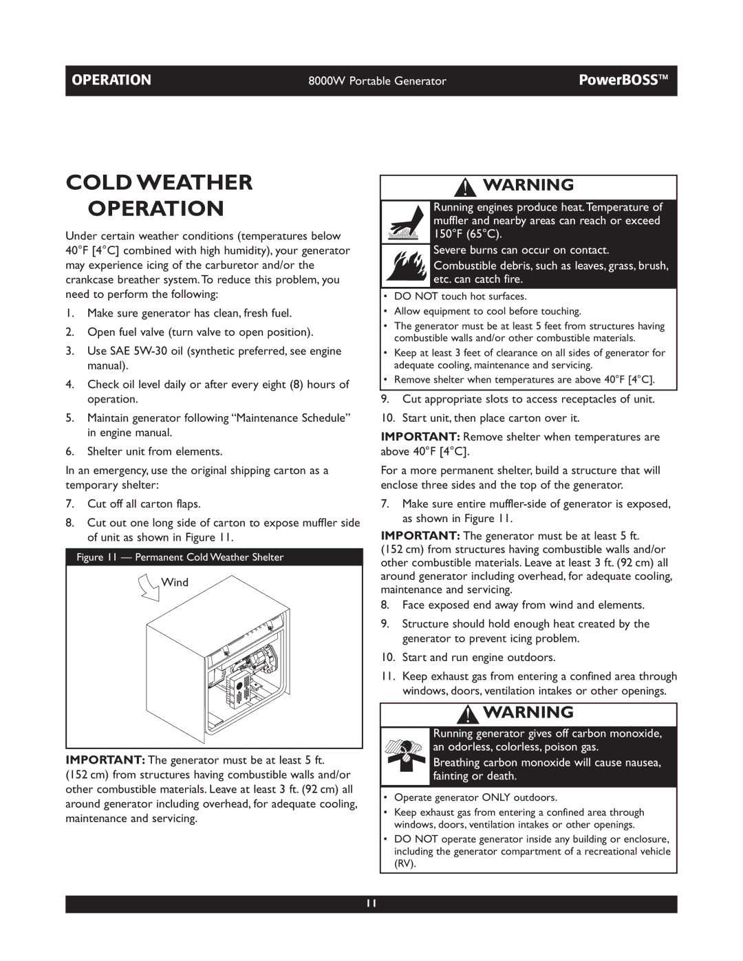 Briggs & Stratton 30228 owner manual Cold Weather Operation, Permanent Cold Weather Shelter 