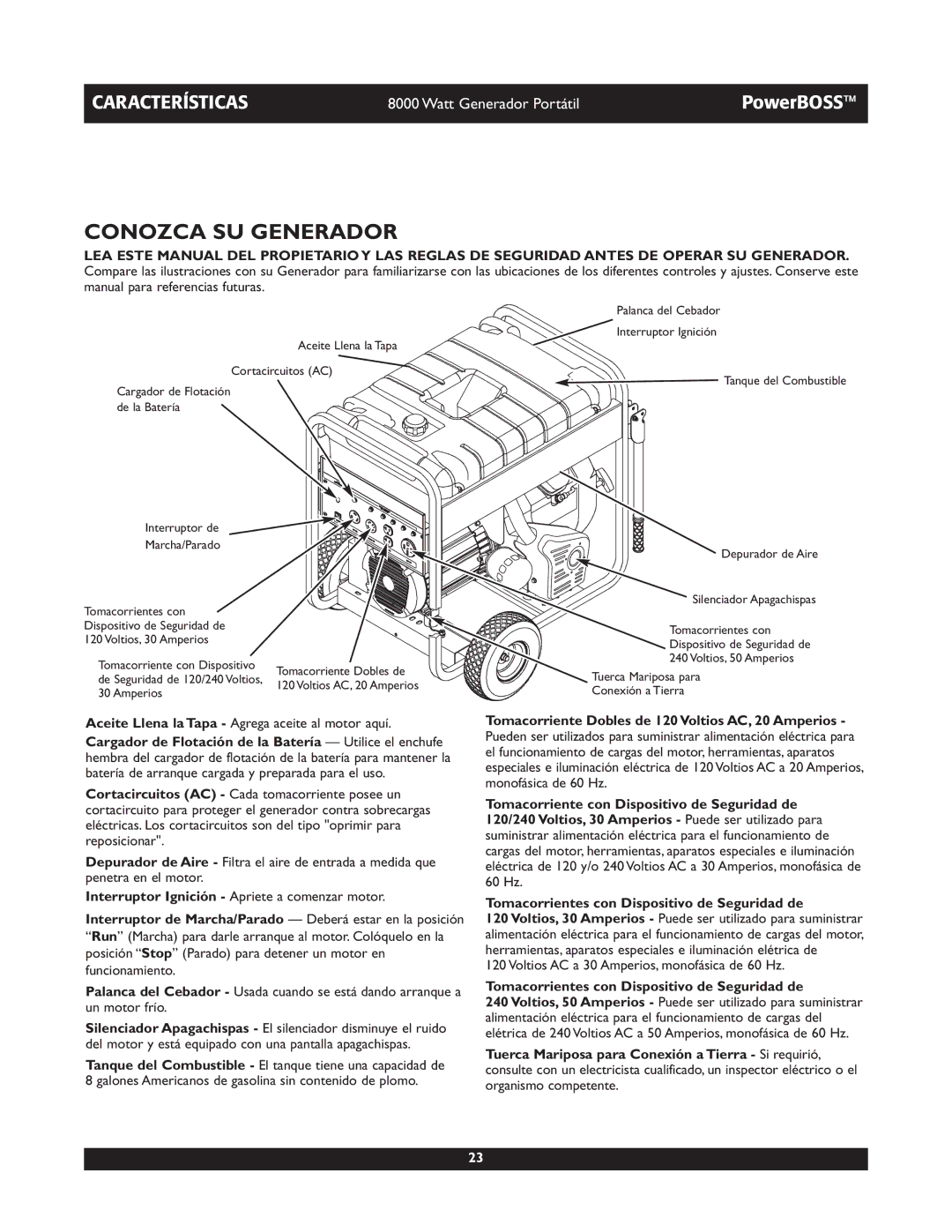 Briggs & Stratton 30228 owner manual Conozca SU Generador, Tomacorrientes con Dispositivo de Seguridad de 