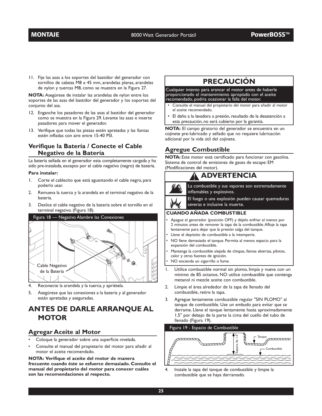 Briggs & Stratton 30228 Antes DE Darle Arranque AL Motor, Agregar Aceite al Motor, Agregue Combustible, Para instalar 