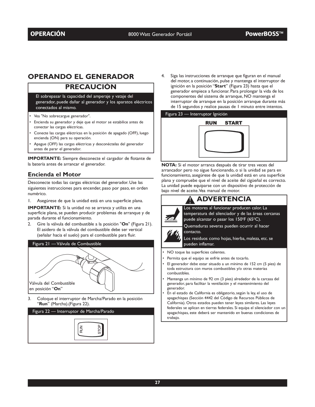 Briggs & Stratton 30228 owner manual Operando EL Generador Precaución, Encienda el Motor 